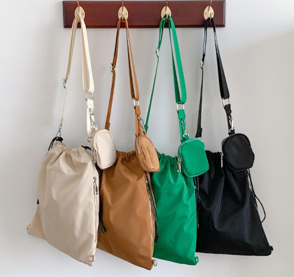 画像7: nylon drawstring bucket tote shoulder bag　ユニセックス男女兼用ナイロン巾着コバック付きバケットトートショルダーバッグ (7)