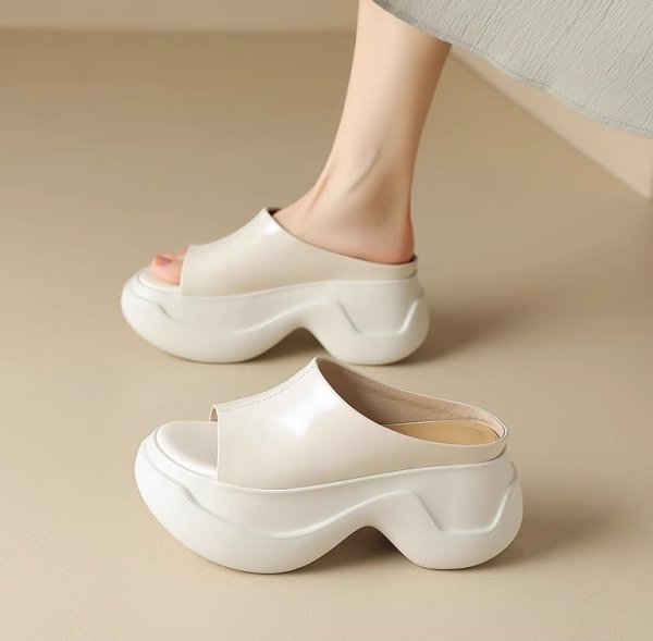 画像10: Genuine leather platform open toe sandals slippers casual shoes  　レザー厚底プラットフォームオープントゥフラットサンダルスリッパ (10)