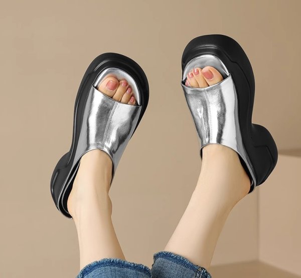 画像9: Genuine leather platform open toe sandals slippers casual shoes  　レザー厚底プラットフォームオープントゥフラットサンダルスリッパ (9)