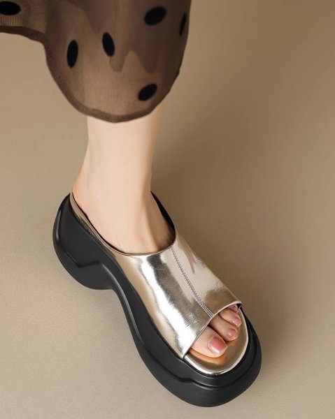 画像3: Genuine leather platform open toe sandals slippers casual shoes  　レザー厚底プラットフォームオープントゥフラットサンダルスリッパ (3)