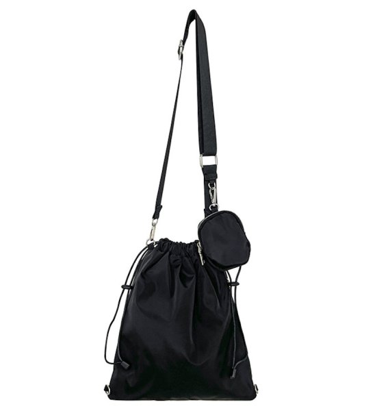 画像1: nylon drawstring bucket tote shoulder bag　ユニセックス男女兼用ナイロン巾着コバック付きバケットトートショルダーバッグ (1)