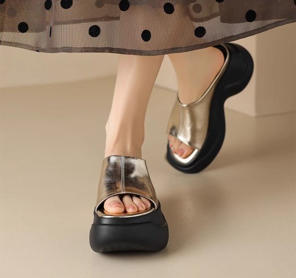 画像5: Genuine leather platform open toe sandals slippers casual shoes  　レザー厚底プラットフォームオープントゥフラットサンダルスリッパ (5)