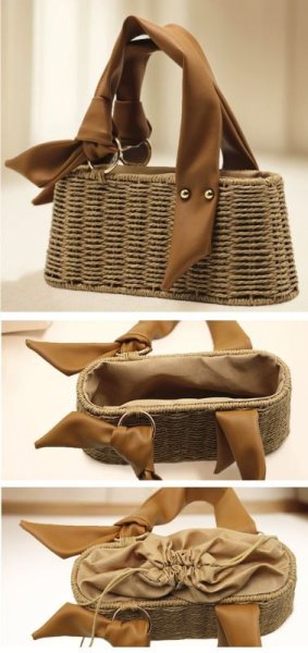 画像4: trapezoidal leather handle basket bag　台形レザーハンドルかごバッグ籠トートバッグ (4)
