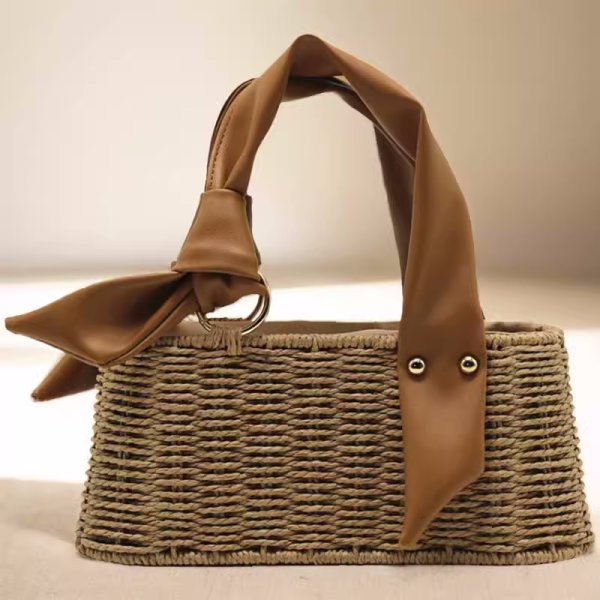 画像1: trapezoidal leather handle basket bag　台形レザーハンドルかごバッグ籠トートバッグ (1)