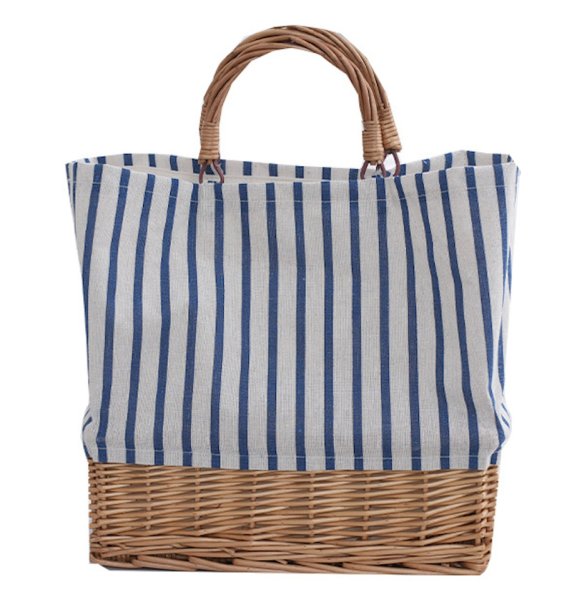 画像1: Rattan & Linen Splicing combination  tote bag basket bag　リネン＆ラタンコンビかご籠トートバッグ (1)