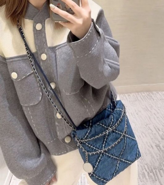 画像4: Washed Denim Diamond Car Stitch Single Chain Shoulder Crossbody  Tote Bag　デニムダイアモンドステッチチェーンショルダークロスボディートートバッグ (4)