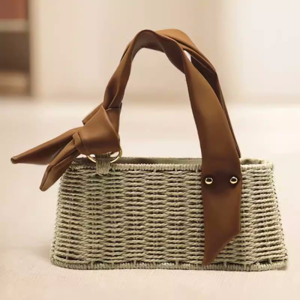 画像2: trapezoidal leather handle basket bag　台形レザーハンドルかごバッグ籠トートバッグ (2)