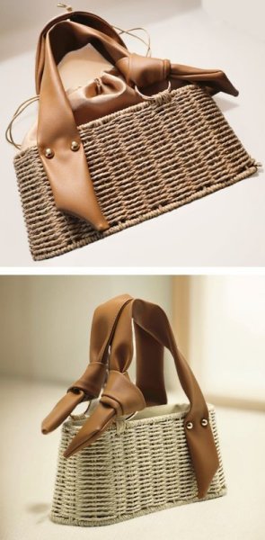 画像8: trapezoidal leather handle basket bag　台形レザーハンドルかごバッグ籠トートバッグ (8)