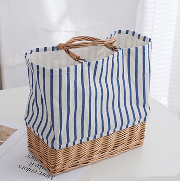 画像3: Rattan & Linen Splicing combination  tote bag basket bag　リネン＆ラタンコンビかご籠トートバッグ (3)
