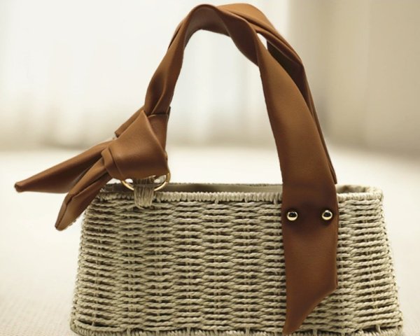 画像6: trapezoidal leather handle basket bag　台形レザーハンドルかごバッグ籠トートバッグ (6)