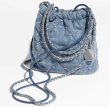 画像1: silver studs Denim Diamond Car Stitch Single Chain Shoulder Crossbody  Tote Bag　シルバースタッズ付きデニムダイアモンドステッチチェーンショルダークロスボディートートバッグ (1)