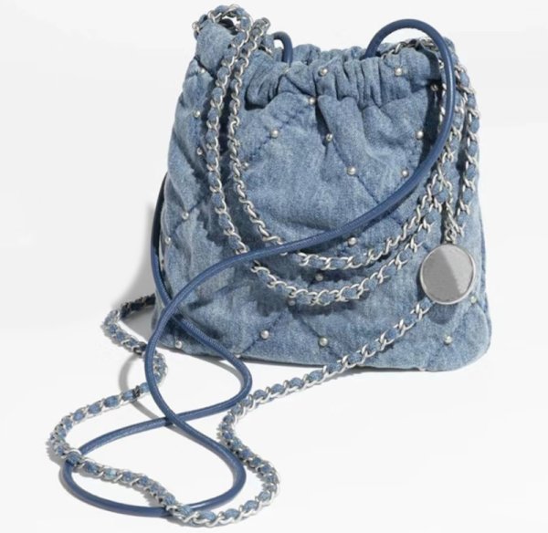 画像1: silver studs Denim Diamond Car Stitch Single Chain Shoulder Crossbody  Tote Bag　シルバースタッズ付きデニムダイアモンドステッチチェーンショルダークロスボディートートバッグ (1)