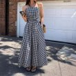 画像5: Women's Resort One Piece Gingham Check Bare Top Maxi Dress　リゾート ワンピ ギンガムチェック ベアトップマキシ丈 ドレス (5)