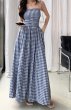 画像3: Women's Resort One Piece Gingham Check Bare Top Maxi Dress　リゾート ワンピ ギンガムチェック ベアトップマキシ丈 ドレス (3)