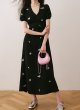 画像2: Women's french puff sleeve short sleeve Floral print mid-waist V-neck dress one piece　パフスリーブフローラルフレンチミドル丈ドレス ワンピース (2)