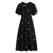 画像6: Women's french puff sleeve short sleeve Floral print mid-waist V-neck dress one piece　パフスリーブフローラルフレンチミドル丈ドレス ワンピース (6)