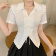 画像3: Polo bowtie high waist short blouse  short-sleeved T-shirt 　ポロボウタイハイウエストショート丈半袖ブラウス Tシャツ (3)