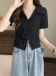 画像4: Polo bowtie high waist short blouse  short-sleeved T-shirt 　ポロボウタイハイウエストショート丈半袖ブラウス Tシャツ (4)