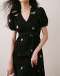 画像4: Women's french puff sleeve short sleeve Floral print mid-waist V-neck dress one piece　パフスリーブフローラルフレンチミドル丈ドレス ワンピース (4)