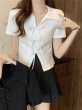 画像5: Polo bowtie high waist short blouse  short-sleeved T-shirt 　ポロボウタイハイウエストショート丈半袖ブラウス Tシャツ (5)