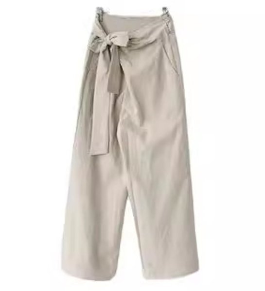 画像9: solid color high waist wide pants 　ハイウエストサイドリボン ワイド パンツ (9)