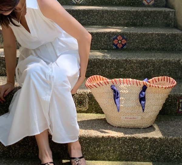 画像4: Original hand-woven French resort style contrast edge beaded rope shoulder strap tote shoulder  bag　フレンチコントラストエッジビーズロープかごバッグ籠トートショルダーバッグ (4)