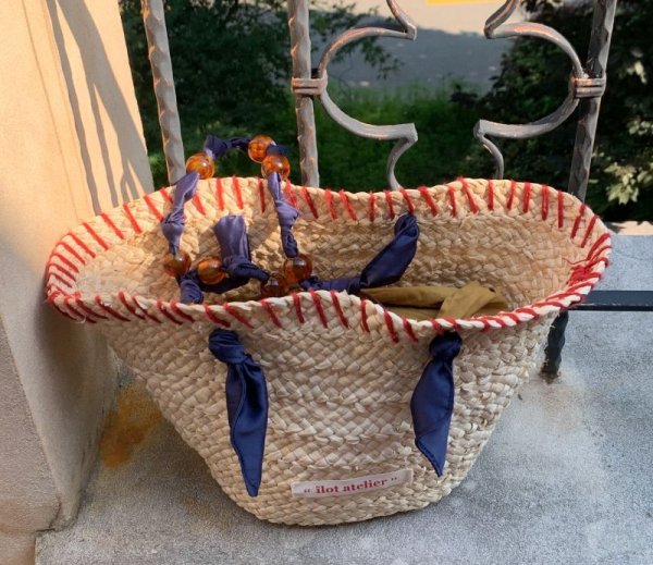 画像10: Original hand-woven French resort style contrast edge beaded rope shoulder strap tote shoulder  bag　フレンチコントラストエッジビーズロープかごバッグ籠トートショルダーバッグ (10)