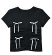 画像1: ribbon shirring short length t-shirt T-shirt short-sleeved 　リボンショーリング ショート丈半袖 Tシャツ (1)