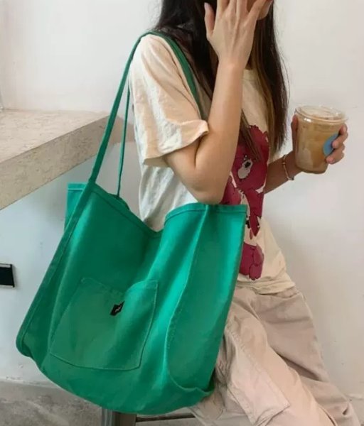 画像15: Canvas Candy Color Large Capacity Casual Tote Shoulder Bag　キャンディーカラーキャンバストートショルダー２WAYバッグ マザーズバッグショッピング通勤通学バッグ (15)