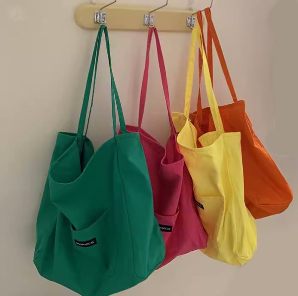 画像6: Canvas Candy Color Large Capacity Casual Tote Shoulder Bag　キャンディーカラーキャンバストートショルダー２WAYバッグ マザーズバッグショッピング通勤通学バッグ (6)