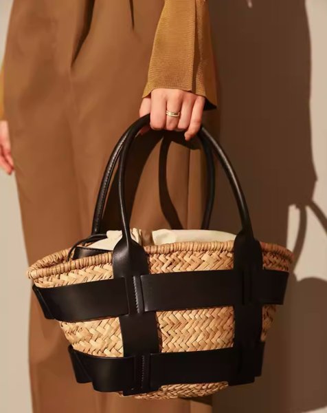 画像3: cowhide hand-held vegetable basket bag tote shoulder  bag　本革レザーハンドルかご籠トートショルダーバッグ (3)