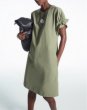 画像4: Women's ruched sleeve basic round neck one piece dress　パフシャーリングスリーブベーシックフレンチミドル丈ドレス ワンピース (4)