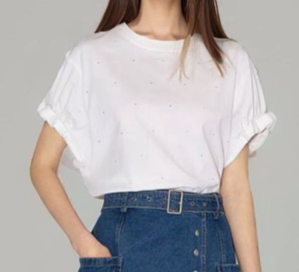 画像5:  sleeve shirring t-shirt 　袖シャーリング半袖 Tシャツ (5)