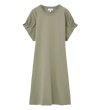 画像9: Women's ruched sleeve basic round neck one piece dress　パフシャーリングスリーブベーシックフレンチミドル丈ドレス ワンピース (9)