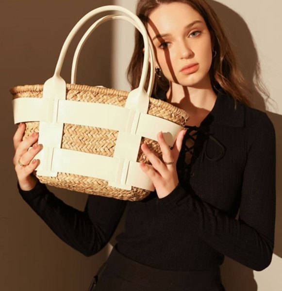 画像13: cowhide hand-held vegetable basket bag tote shoulder  bag　本革レザーハンドルかご籠トートショルダーバッグ (13)