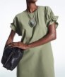 画像6: Women's ruched sleeve basic round neck one piece dress　パフシャーリングスリーブベーシックフレンチミドル丈ドレス ワンピース (6)