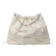 画像1: Leather Ribbon Pleated Cloud Bucket Crossbody Bag　レザーリボンプリーツクラウドバケットクロスボディバッグトートショルダー２WAYバッグ (1)