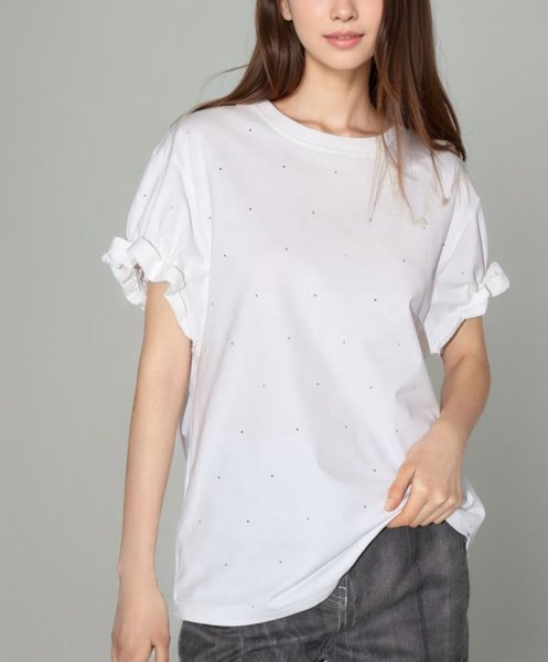 画像6:  sleeve shirring t-shirt 　袖シャーリング半袖 Tシャツ (6)