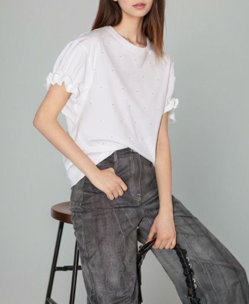 画像3:  sleeve shirring t-shirt 　袖シャーリング半袖 Tシャツ (3)