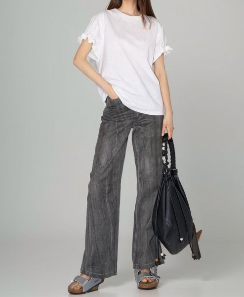 画像7:  sleeve shirring t-shirt 　袖シャーリング半袖 Tシャツ (7)