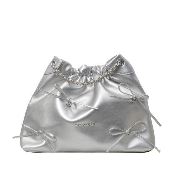 画像2: Leather Ribbon Pleated Cloud Bucket Crossbody Bag　レザーリボンプリーツクラウドバケットクロスボディバッグトートショルダー２WAYバッグ (2)