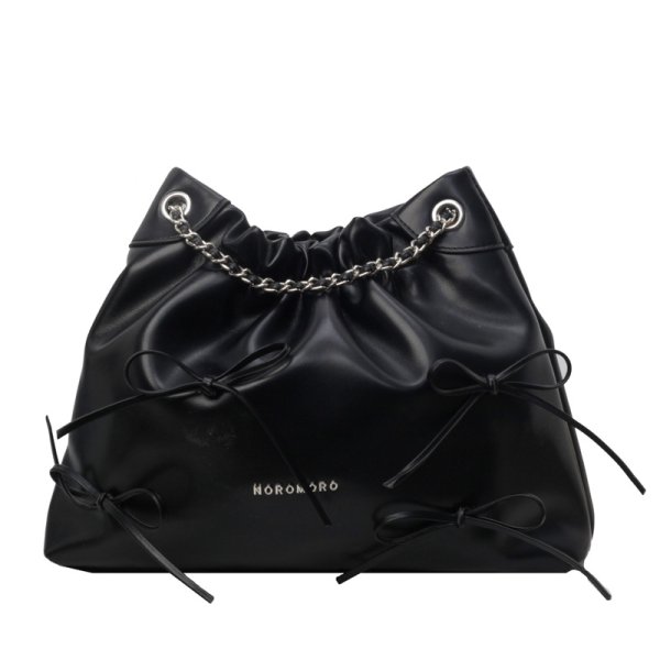 画像3: Leather Ribbon Pleated Cloud Bucket Crossbody Bag　レザーリボンプリーツクラウドバケットクロスボディバッグトートショルダー２WAYバッグ (3)