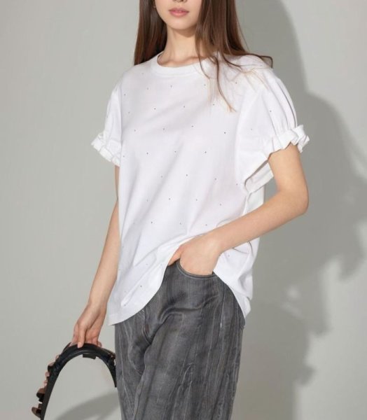 画像2:  sleeve shirring t-shirt 　袖シャーリング半袖 Tシャツ (2)