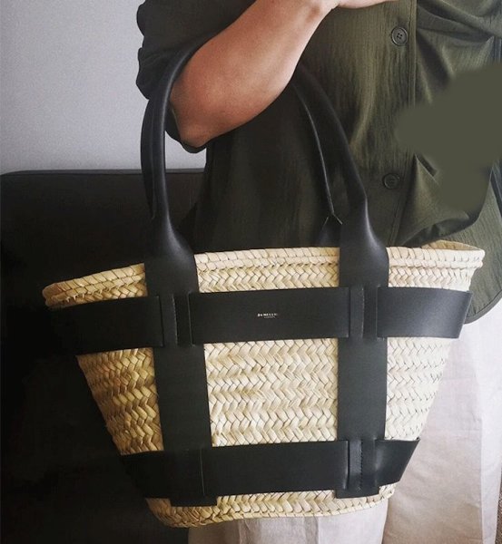 画像5: cowhide hand-held vegetable basket bag tote shoulder  bag　本革レザーハンドルかご籠トートショルダーバッグ (5)