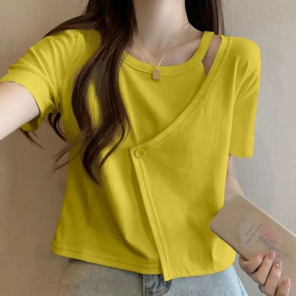 画像3: cardigan style shoulder hollow shirt tops short length t-shirt 　カーディガンスタイルショルダーホローシャツ半袖 Tシャツ (3)