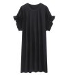 画像8: Women's ruched sleeve basic round neck one piece dress　パフシャーリングスリーブベーシックフレンチミドル丈ドレス ワンピース (8)