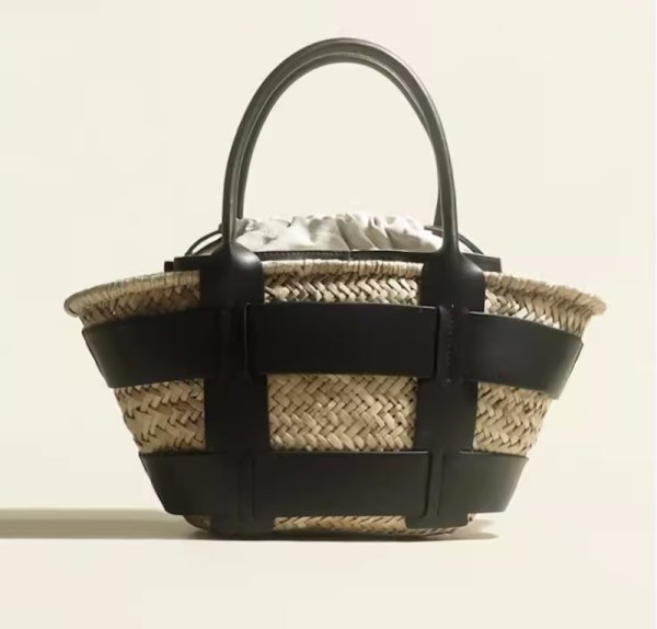 画像1: cowhide hand-held vegetable basket bag tote shoulder  bag　本革レザーハンドルかご籠トートショルダーバッグ (1)