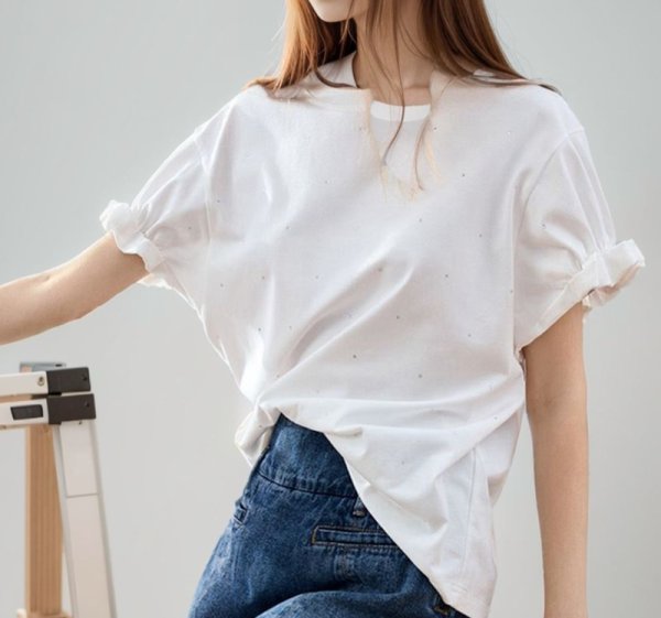 画像4:  sleeve shirring t-shirt 　袖シャーリング半袖 Tシャツ (4)