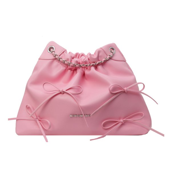 画像4: Leather Ribbon Pleated Cloud Bucket Crossbody Bag　レザーリボンプリーツクラウドバケットクロスボディバッグトートショルダー２WAYバッグ (4)