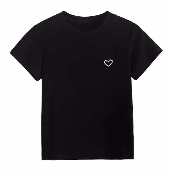 画像1: One point pearl heartT-shirt short-sleeved 　ワンポイントパールハート半袖 Tシャツ (1)